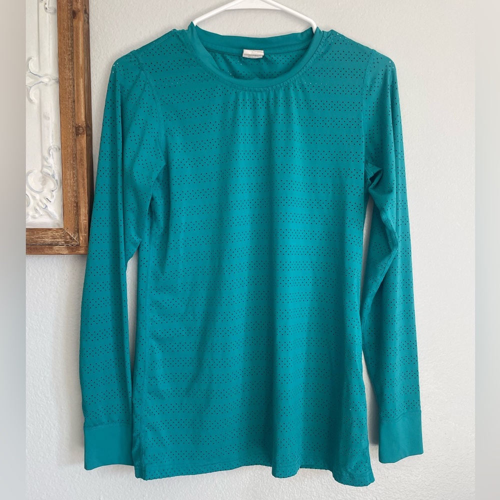 ZYIA women’s size small Active Teal Chill Long T-RC Sleeve Vented Mesh Top